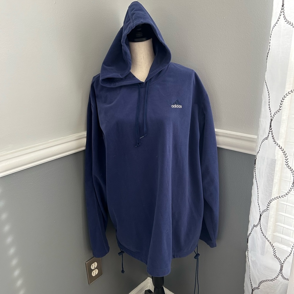Adidas Logo Navy Blue Fleece Hoodie Size Large